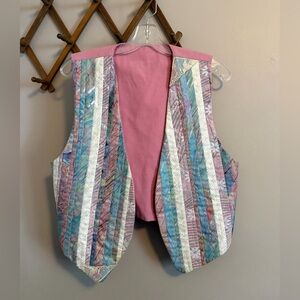 Vintage Multicolor Pastel Patchwork Quilted Vest Size Medium